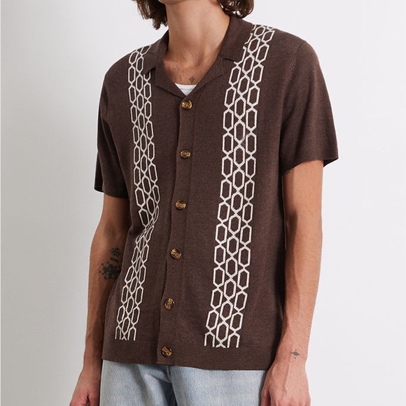 PacSun Other - PacSun Brown Jacquard Knit Button-Up Shirt - Size Medium - NEW